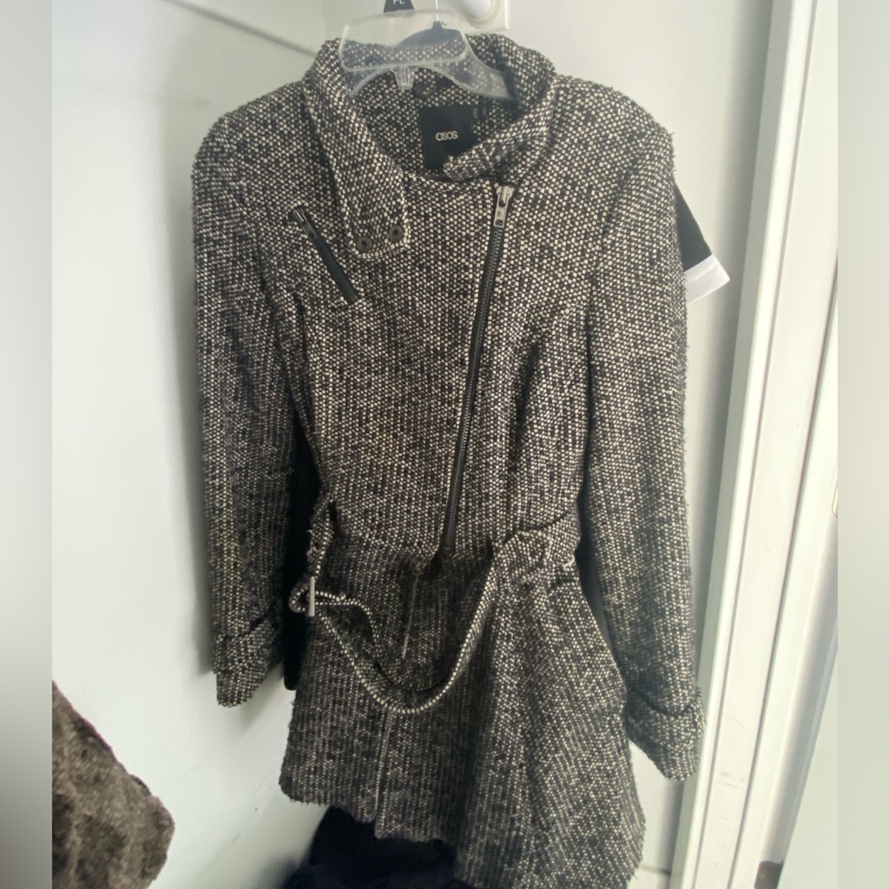 ASOS Black and White Belted Peplum Winter Coat